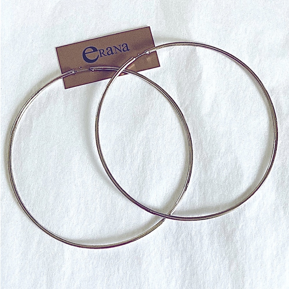 Vintage 80’s large hoop earrings Silver tone 10cm - Picture 3 of 5